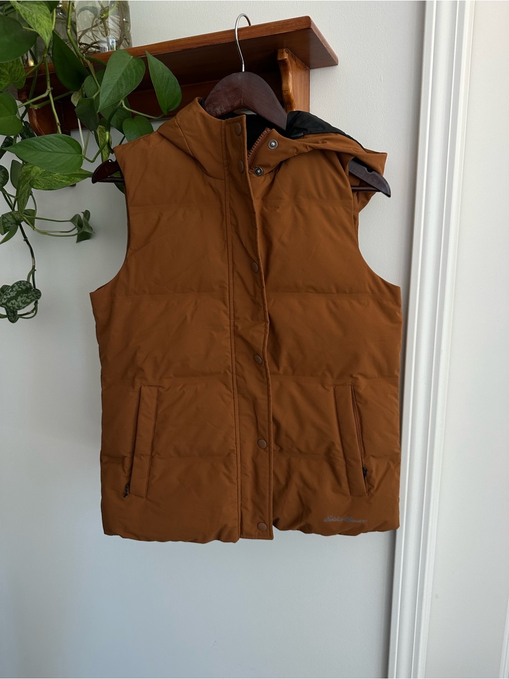 Eddie Bauer Rust Brown Quilted Hooded Vest